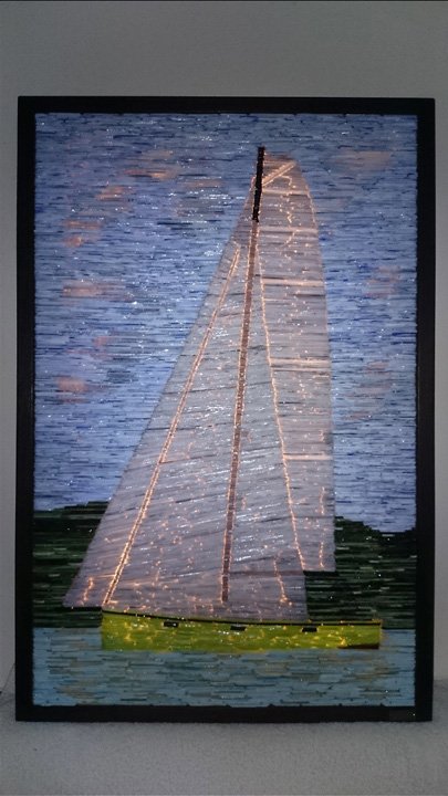 -14- <br>Vitorlás hajó megvilágítva (megrendelésre készült)<br>55 x 86 cm